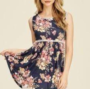 Sleeveless Baby Doll Floral Navy Top